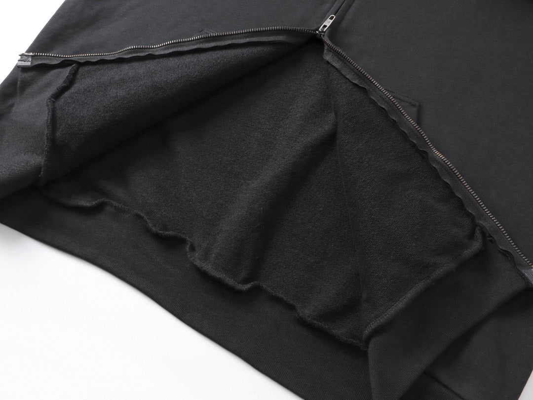 1021 New fake two four-sleeved embroidered zipper cardigan hoodie