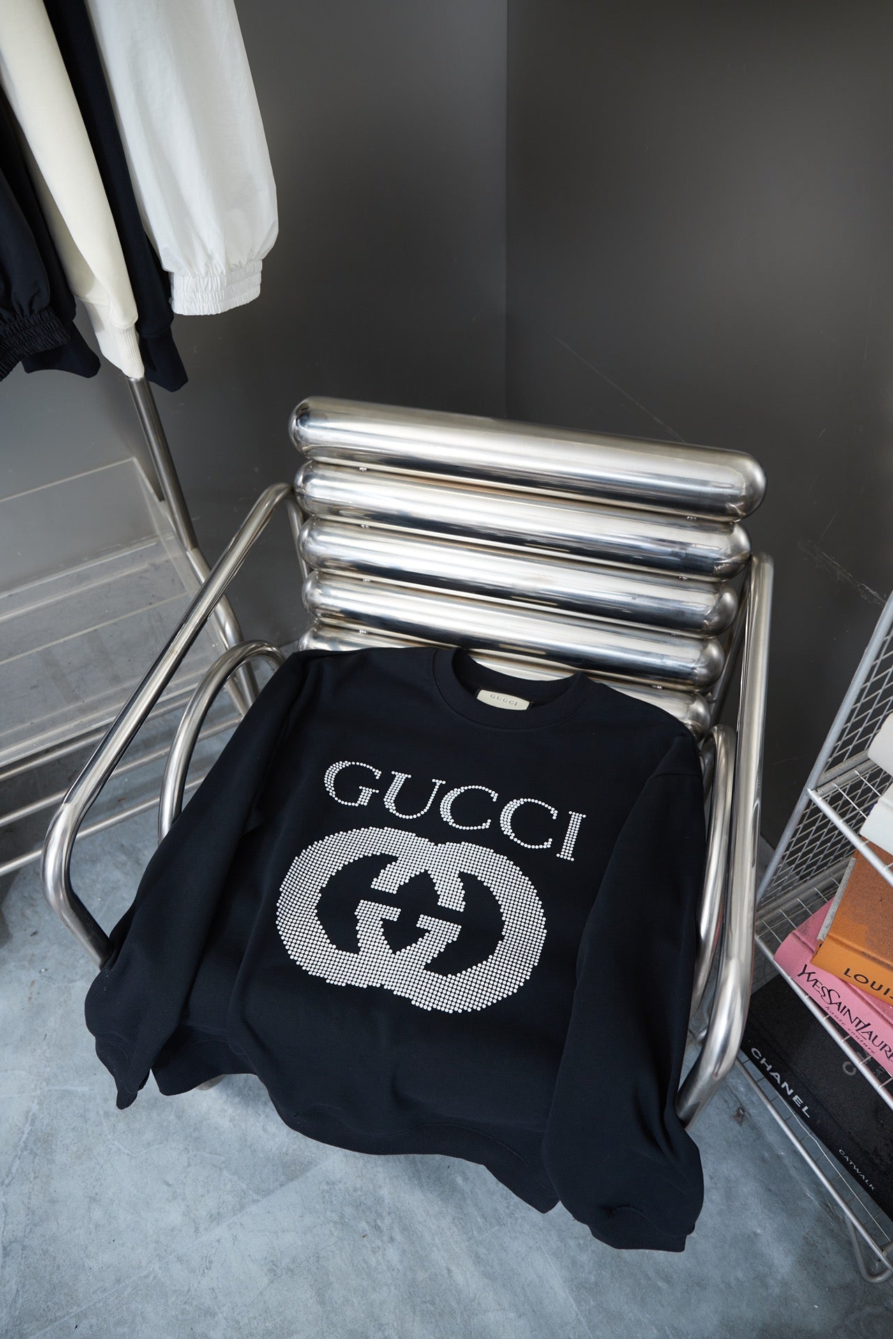 1126 Interlocking double G bead printed pullover round neck hoodie