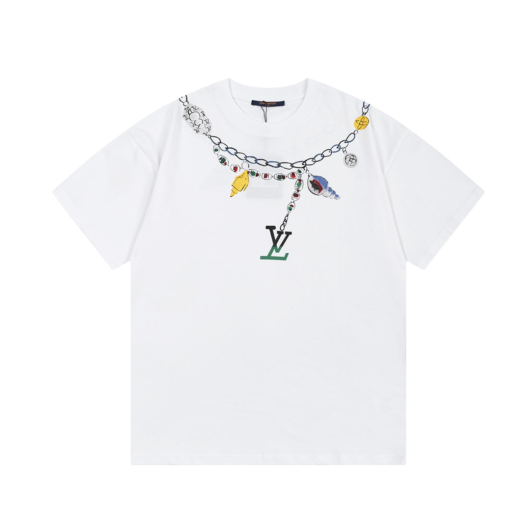 1203 New necklace hand printed T-shirt