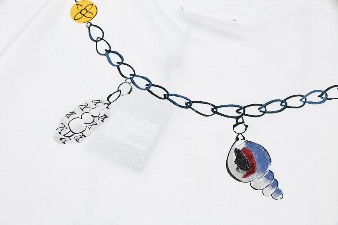 1203 New necklace hand printed T-shirt