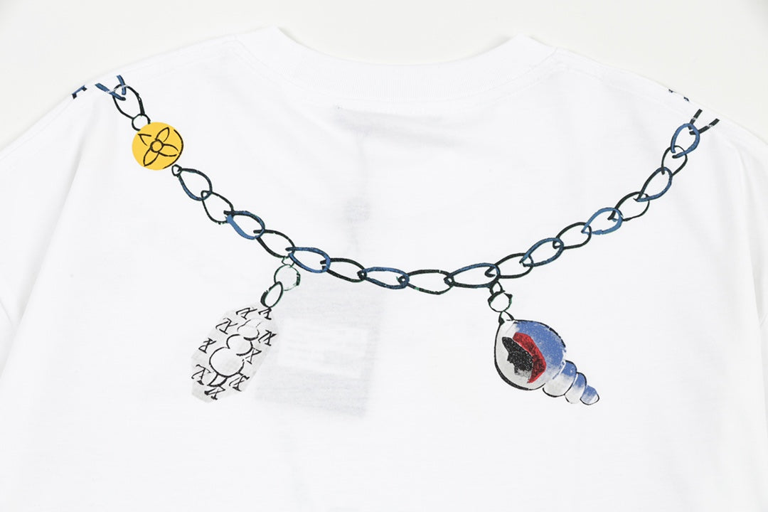 1203 New necklace hand printed T-shirt