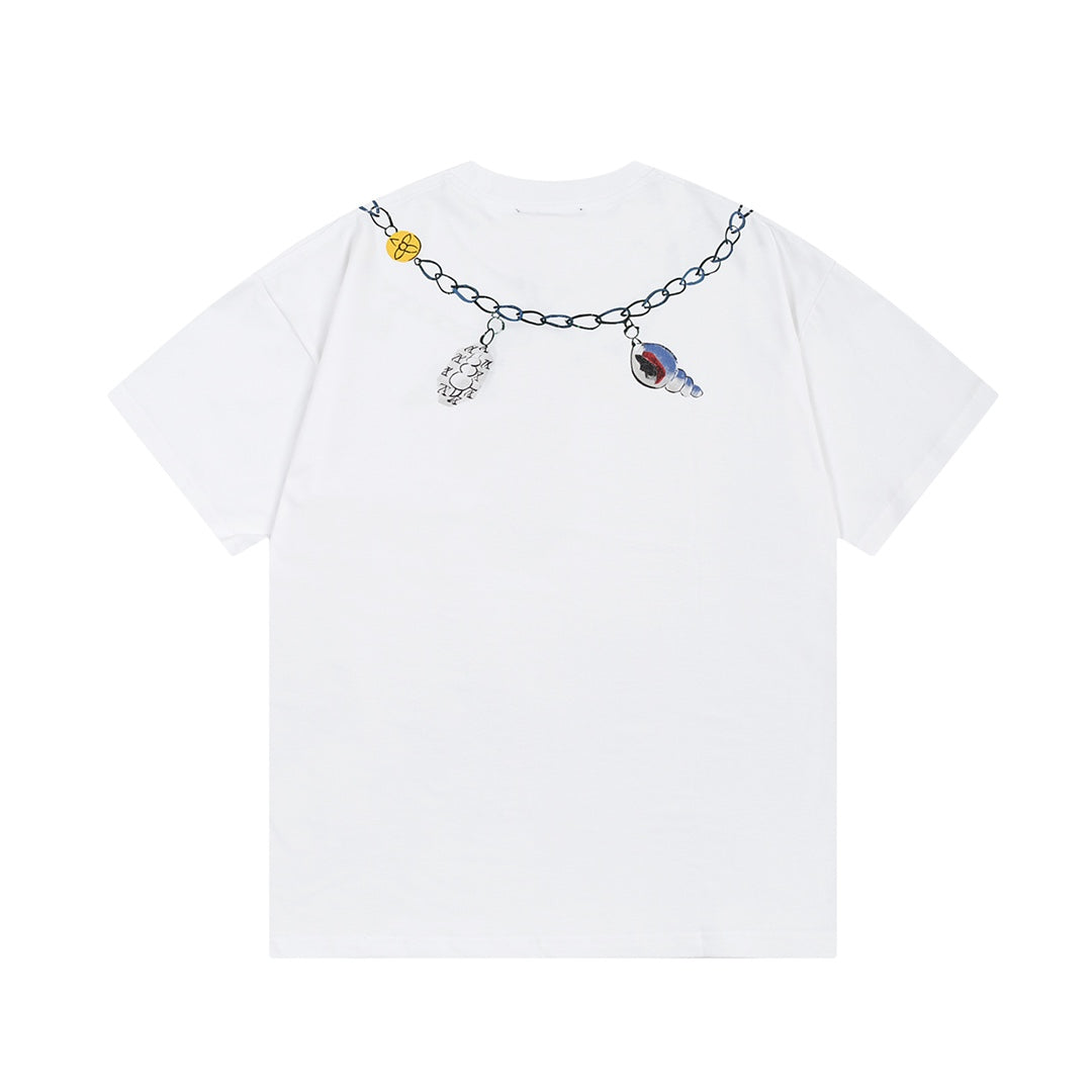 1203 New necklace hand printed T-shirt