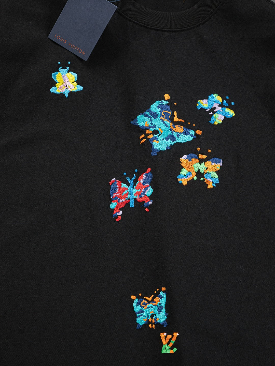 250325 New colorful embroidered butterfly T-shirt