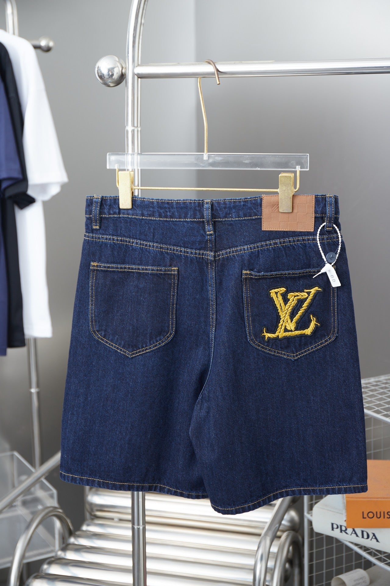 250325 New high quality rope monogram embroidered denim shorts