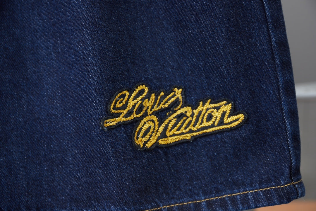 250325 New high quality rope monogram embroidered denim shorts