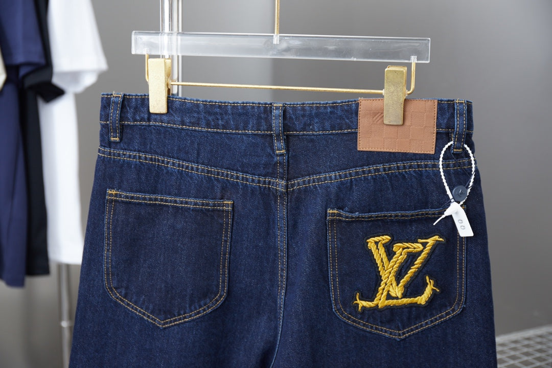 250325 New high quality rope monogram embroidered denim shorts