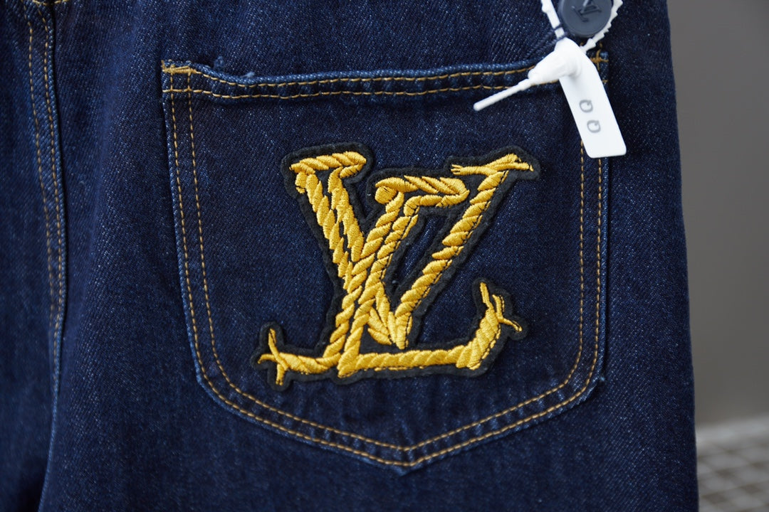 250325 New high quality rope monogram embroidered denim shorts