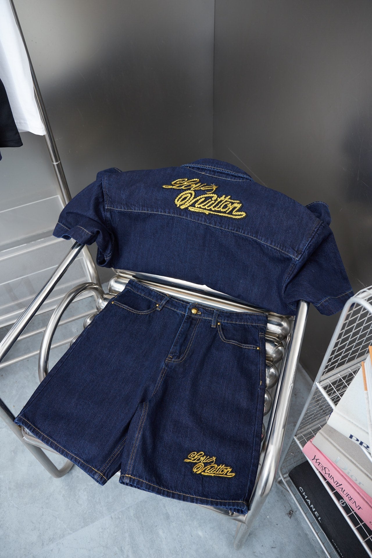 250325 New high quality rope monogram embroidered denim shorts