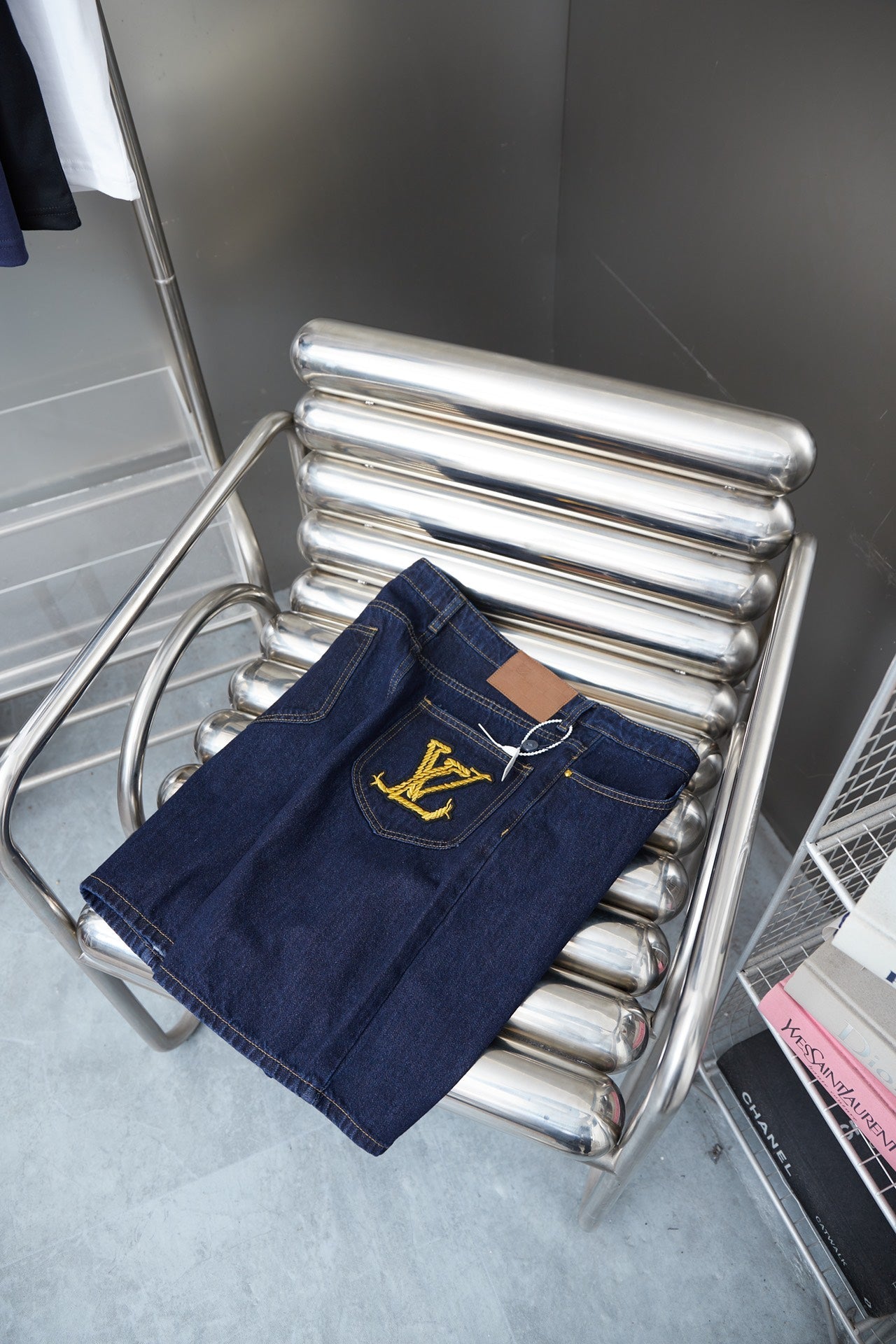 250325 New high quality rope monogram embroidered denim shorts