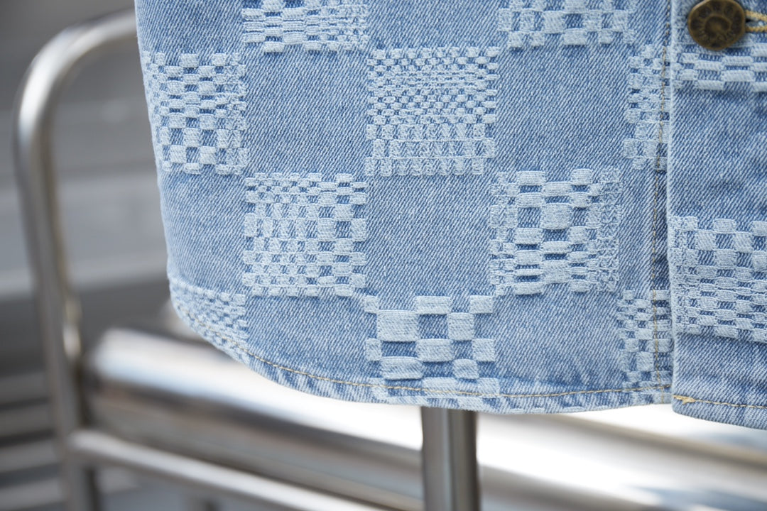 250404 New high-quality checkered denim signature polo vest