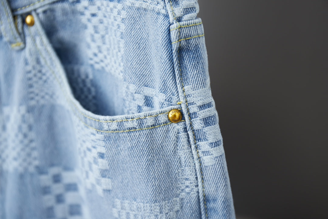 250404 New high-quality checkered denim feature shorts