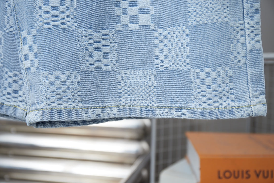 250404 New high-quality checkered denim feature shorts