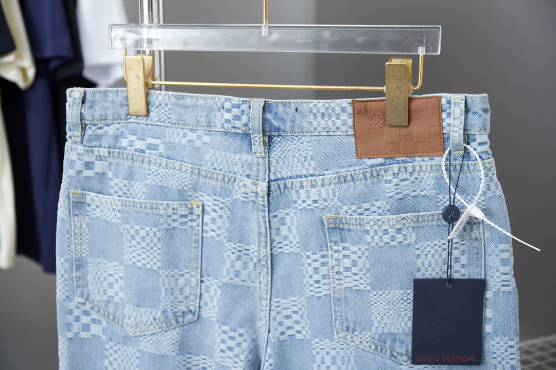 250404 New high-quality checkered denim feature shorts