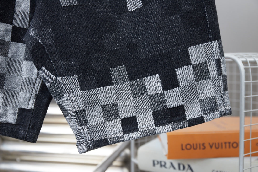 250404 New high-quality checkered denim feature shorts