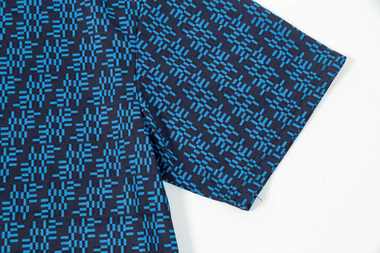 250404 New high-quality blue full-print knitted T-shirt