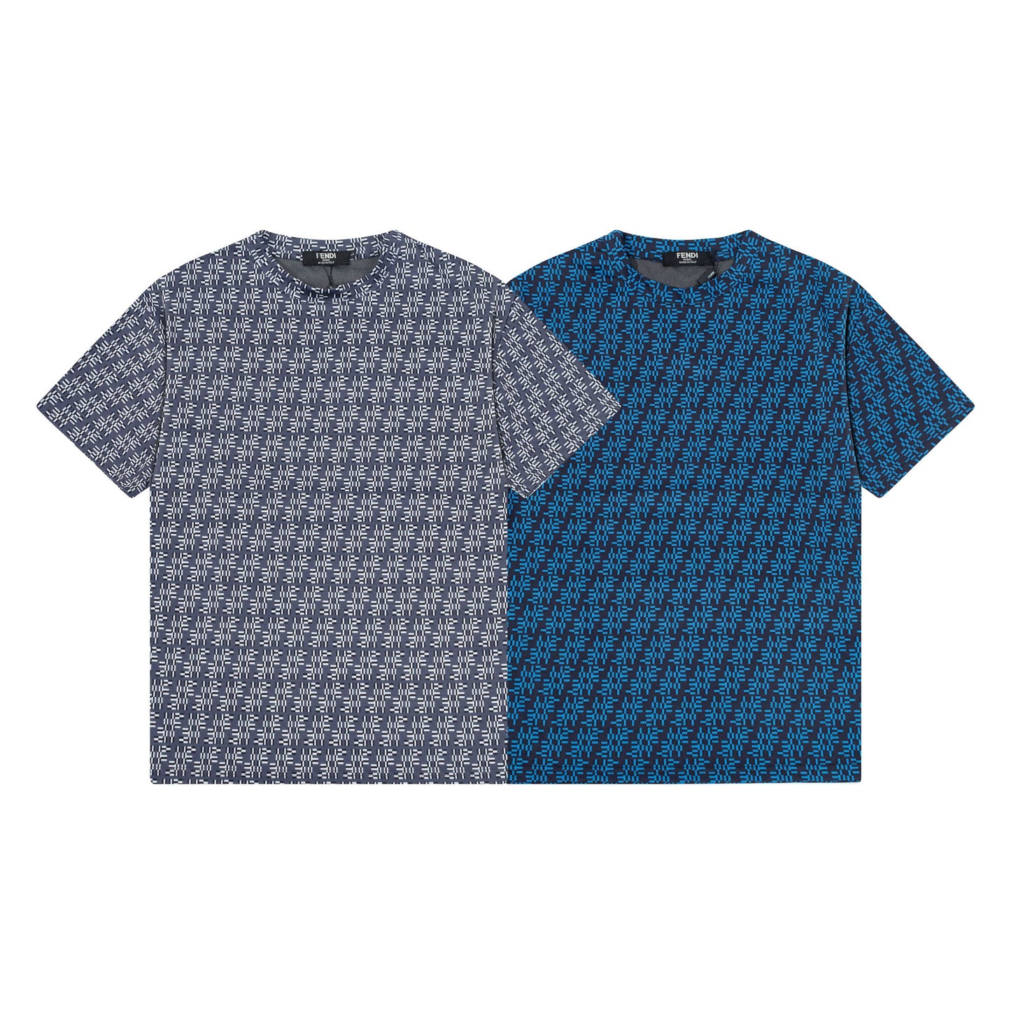 250404 New high-quality blue full-print knitted T-shirt