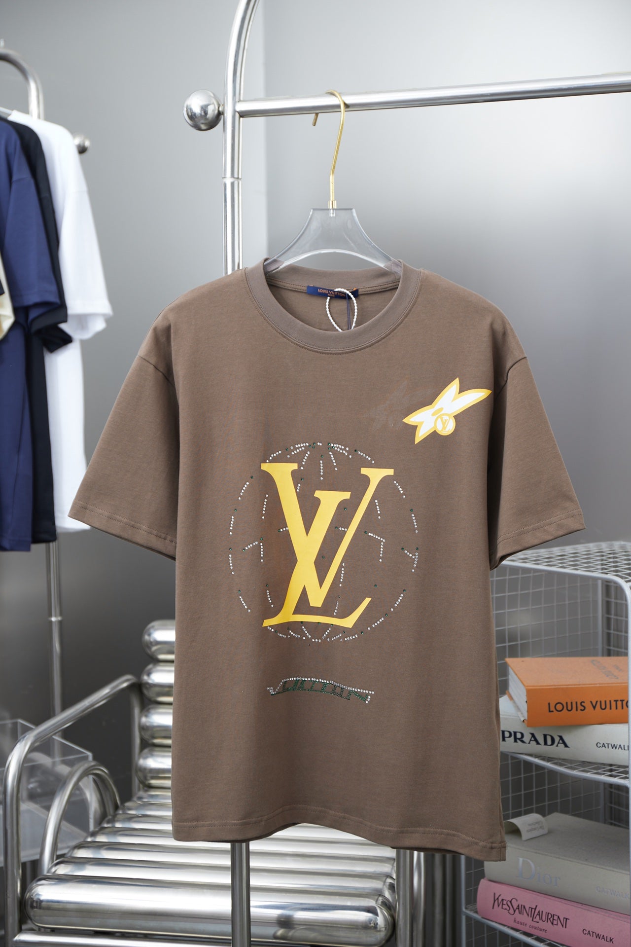 250404 New high-quality printed and diamond short-sleeved shirt