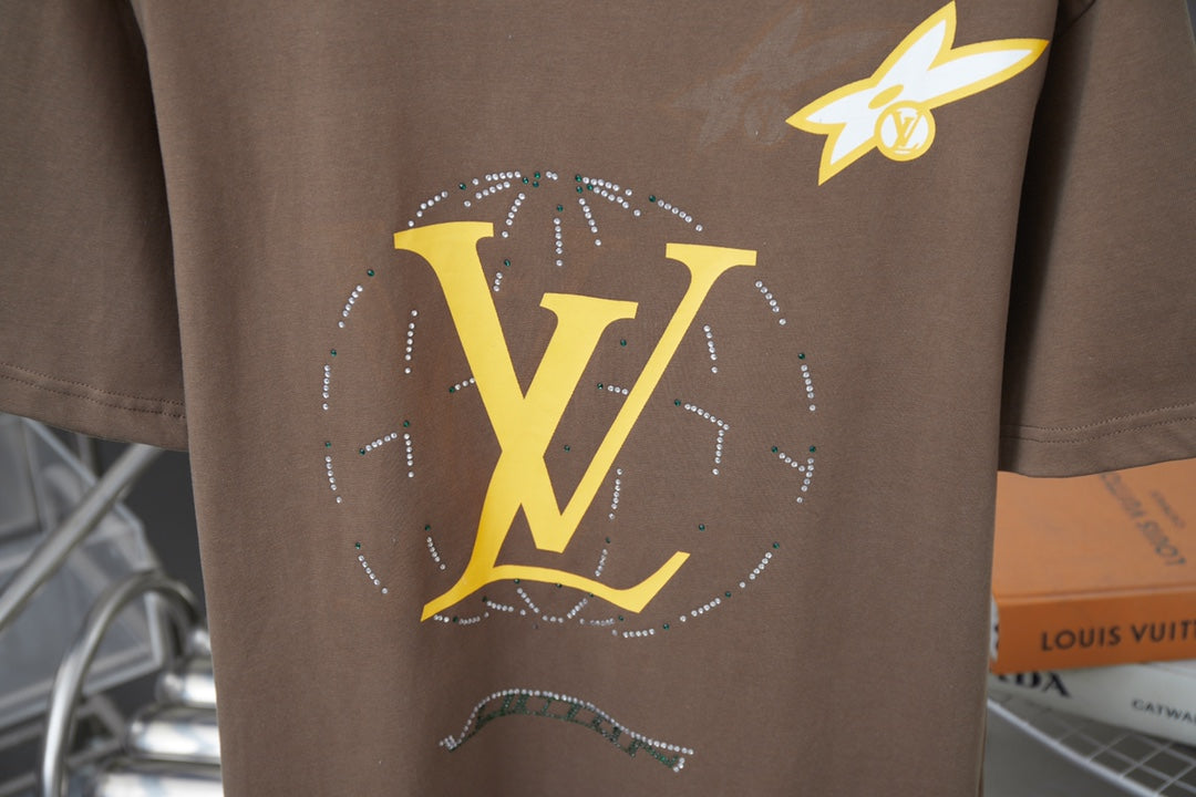 250404 New high-quality printed and diamond short-sleeved shirt