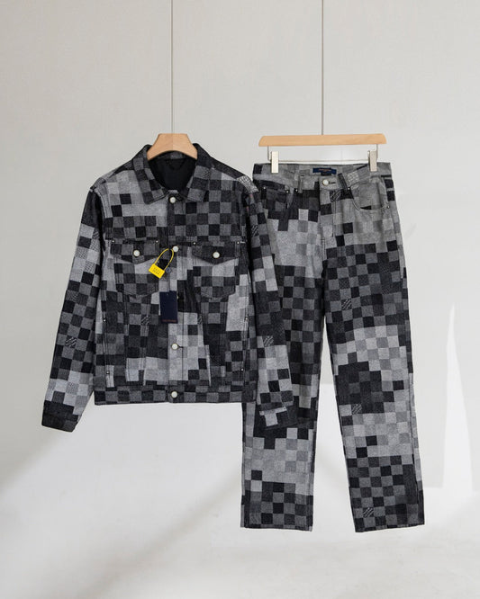 250404 New high-quality black checkered jeans