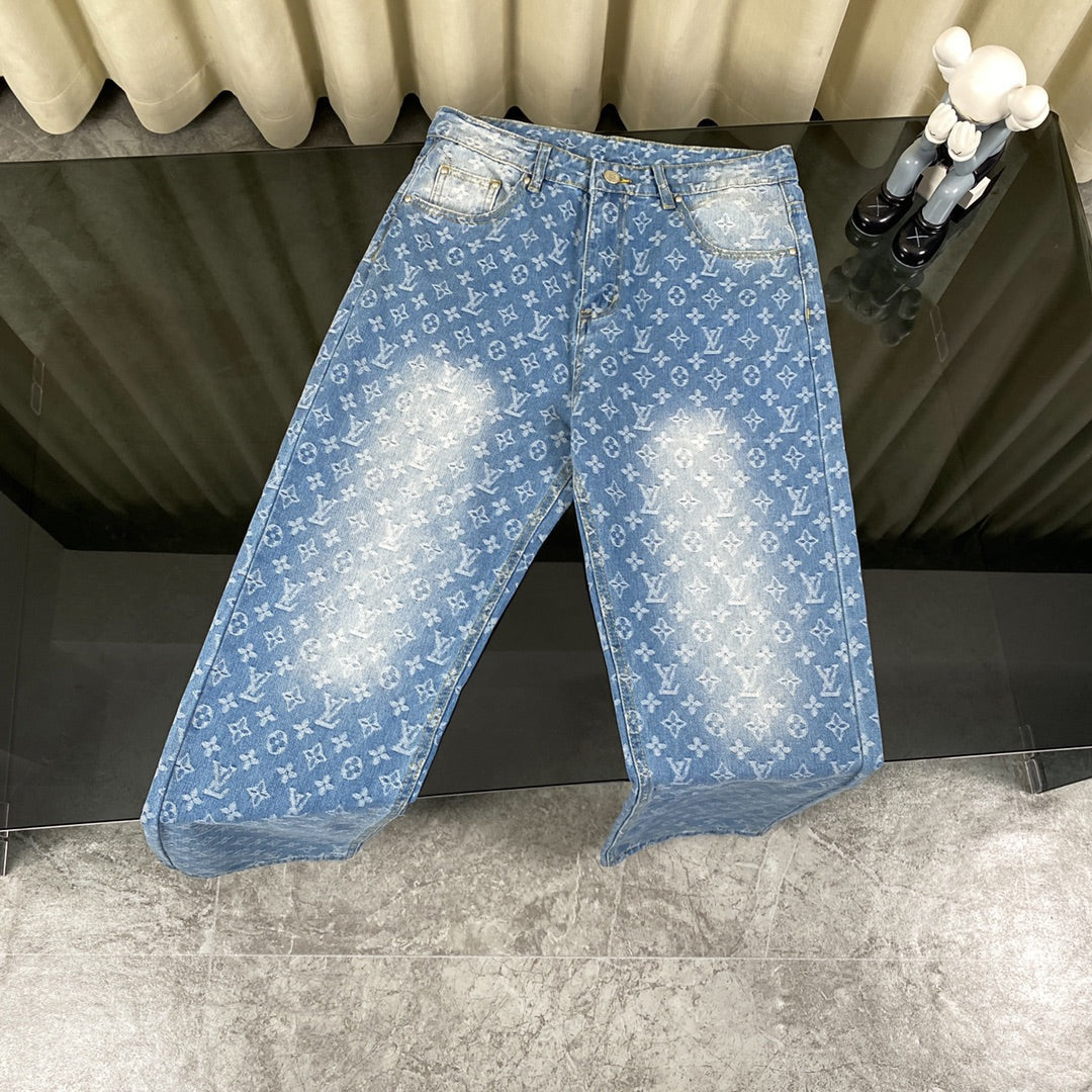 250408 New high-quality classic washed blue embossed jacquard jeans