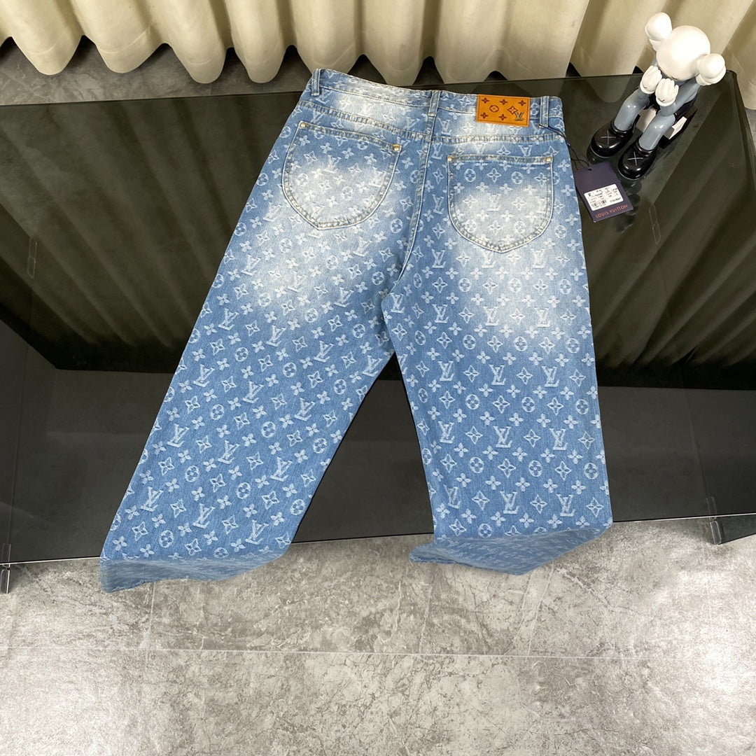 250408 New high-quality classic washed blue embossed jacquard jeans