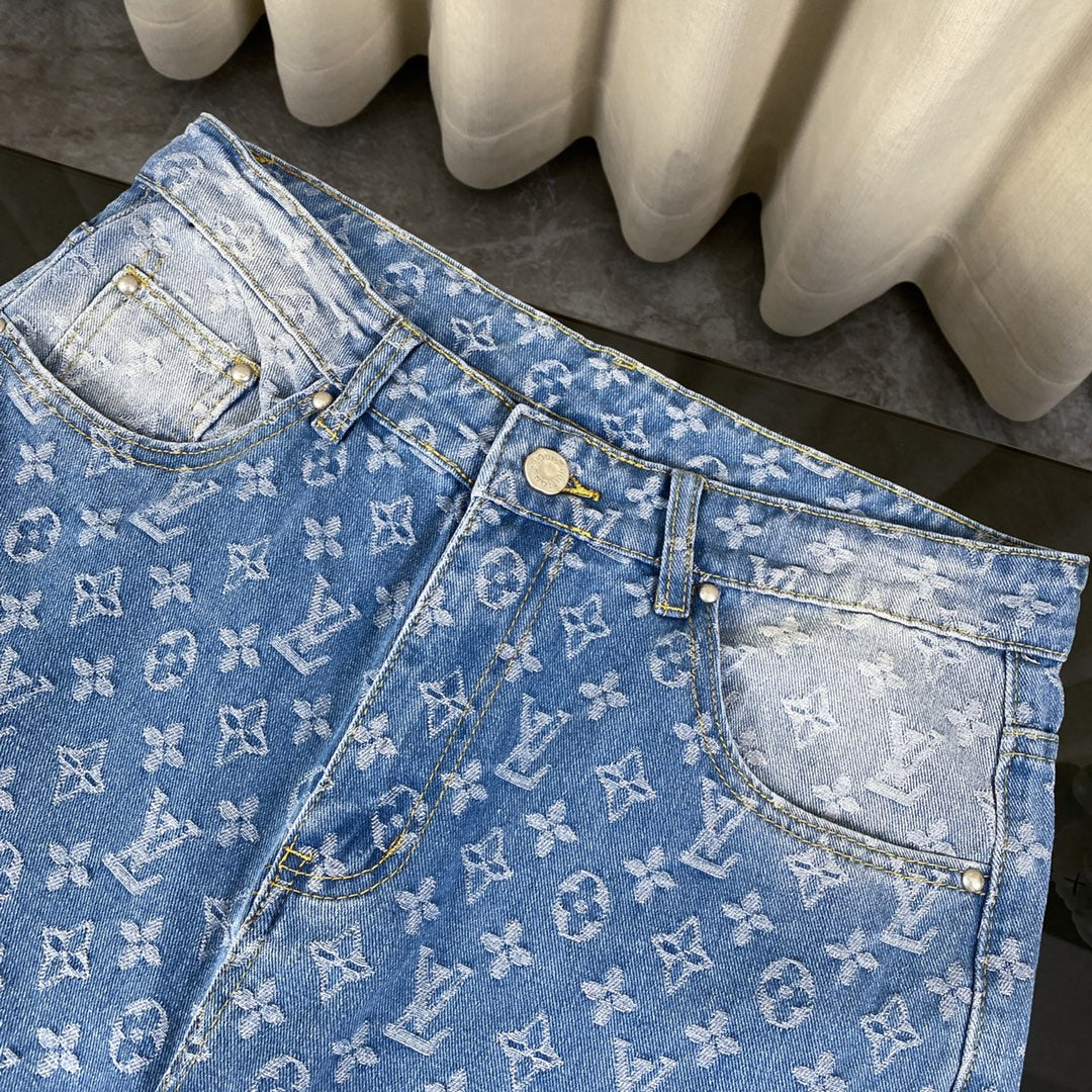 250408 New high-quality classic washed blue embossed jacquard jeans