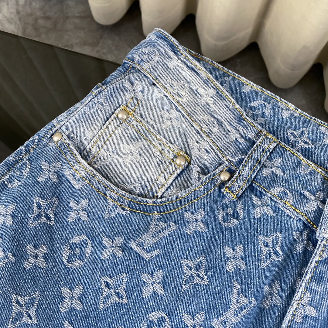 250408 New high-quality classic washed blue embossed jacquard jeans