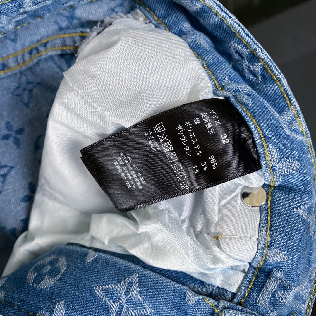 250408 New high-quality classic washed blue embossed jacquard jeans