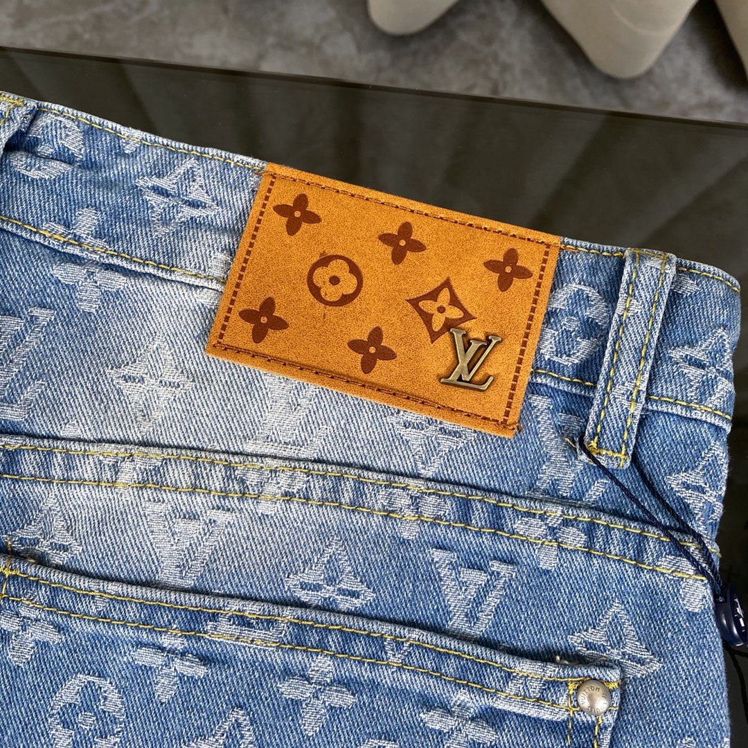 250408 New high-quality classic washed blue embossed jacquard jeans