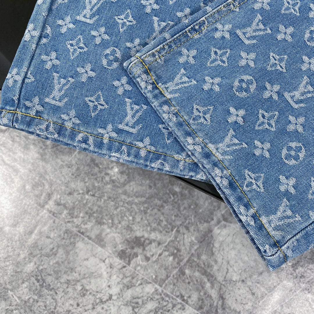250408 New high-quality classic washed blue embossed jacquard jeans