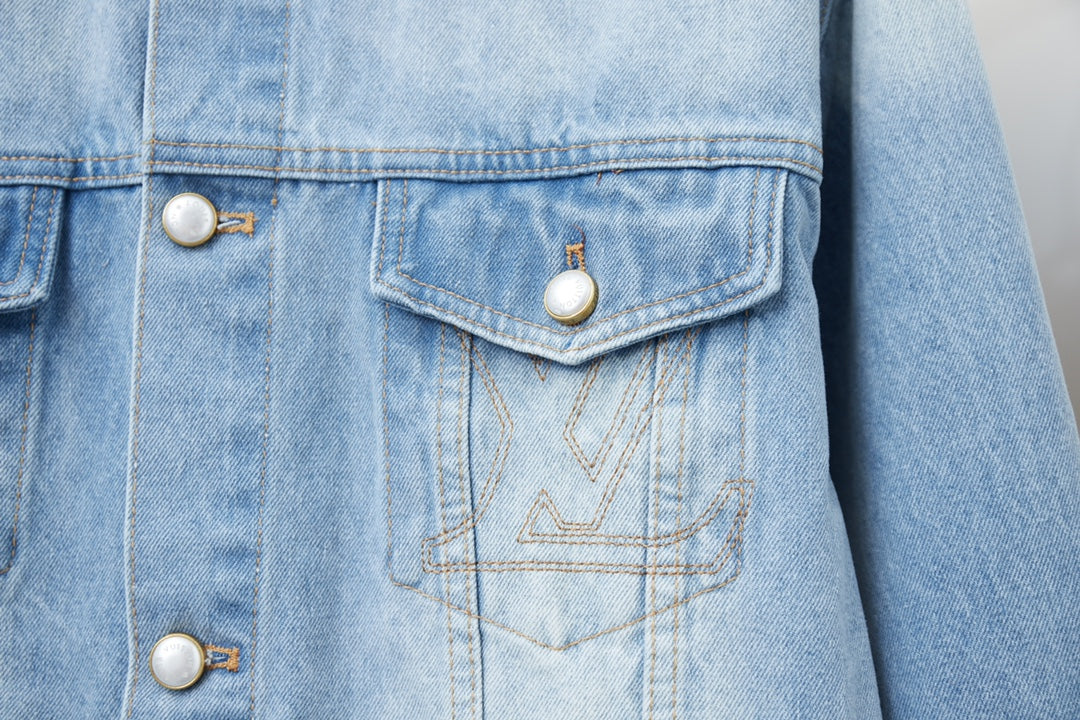 250513 New zipper-embroidered letter denim jacket