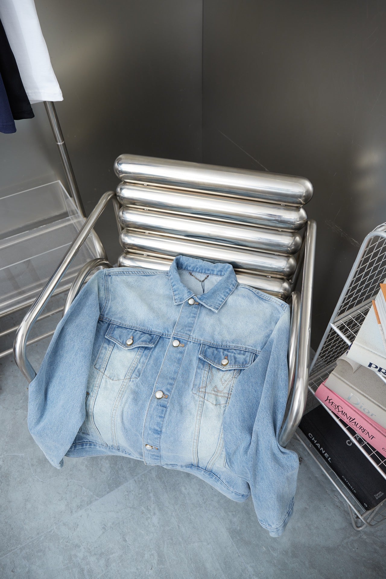 250513 New zipper-embroidered letter denim jacket