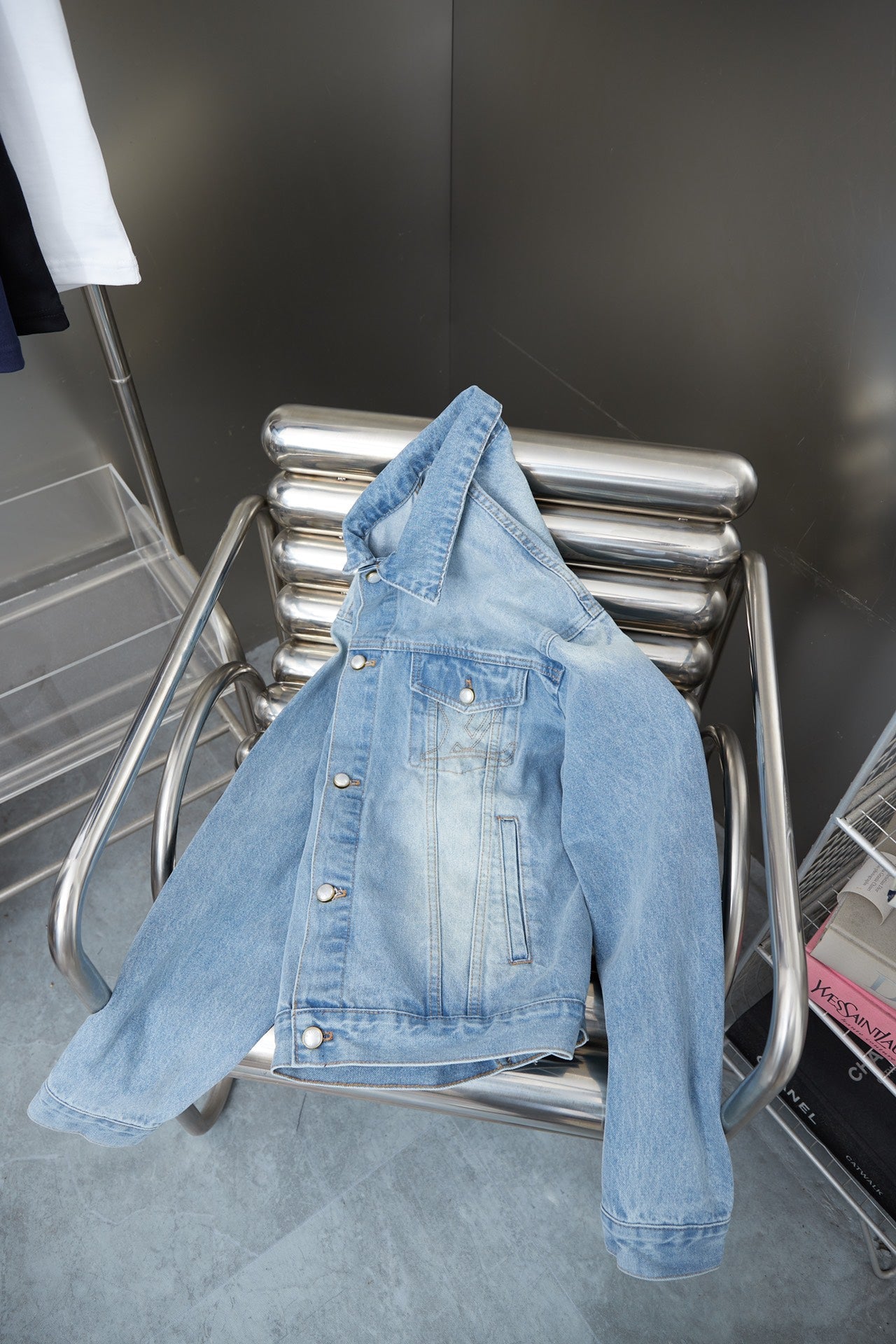 250513 New zipper-embroidered letter denim jacket
