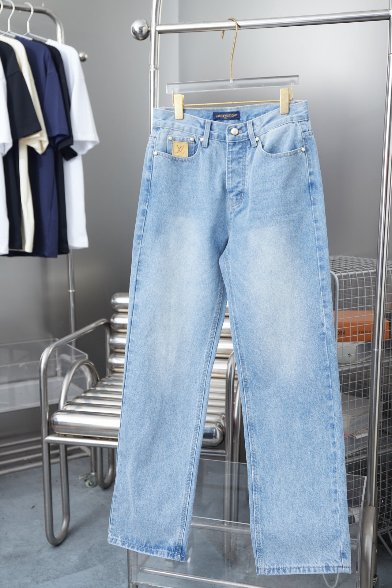 250513 New zippered embroidered letter denim trousers