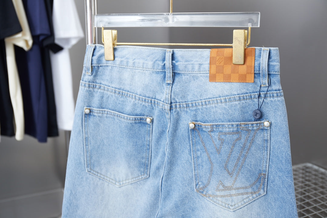 250513 New zippered embroidered letter denim trousers