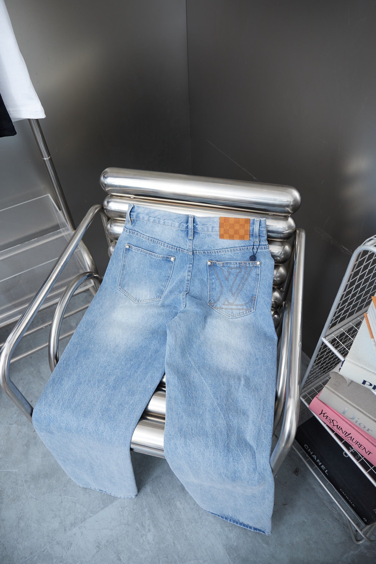 250513 New zippered embroidered letter denim trousers