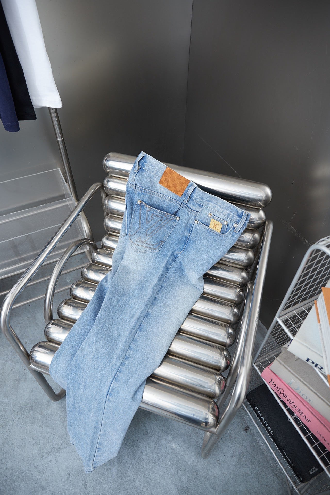 250513 New zippered embroidered letter denim trousers