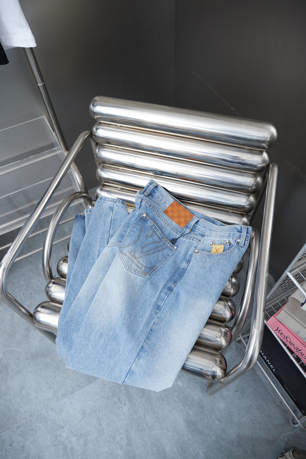 250513 New zippered embroidered letter denim trousers