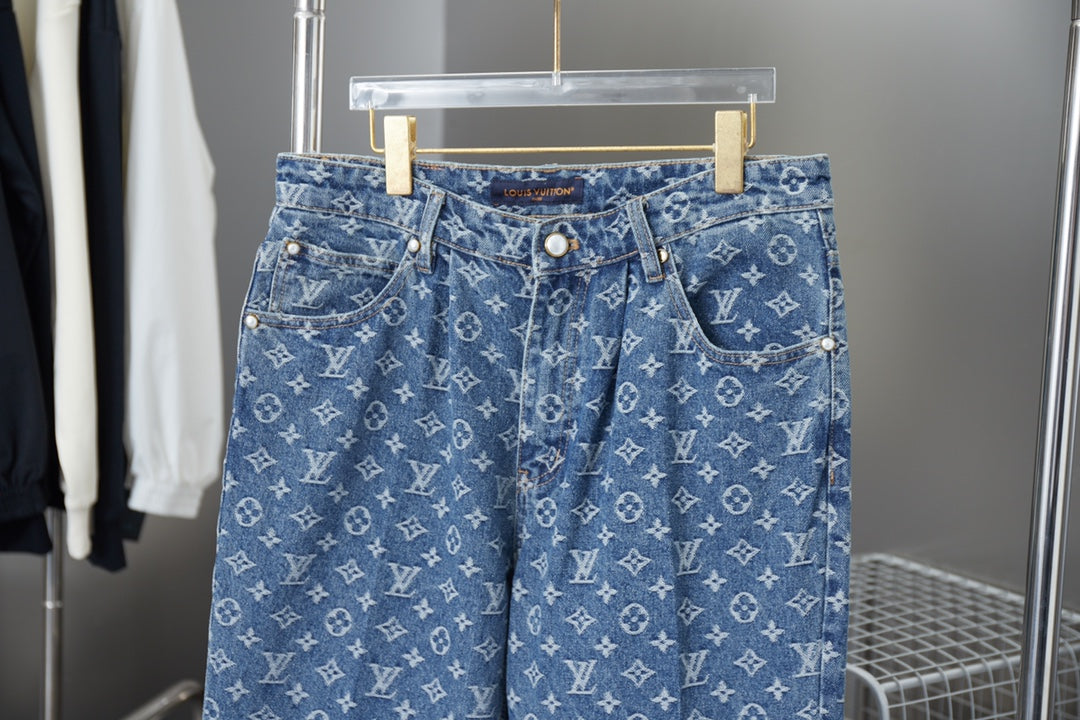 250513 Classic casual retro lettered denim trousers