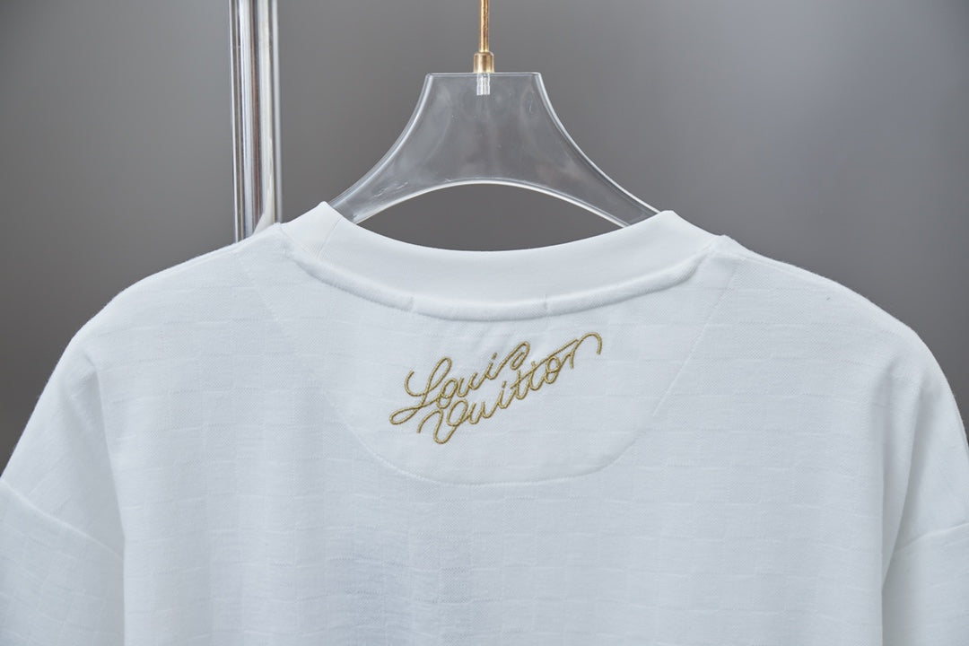 250513 New checkered jacquard crown embroidered T-shirt