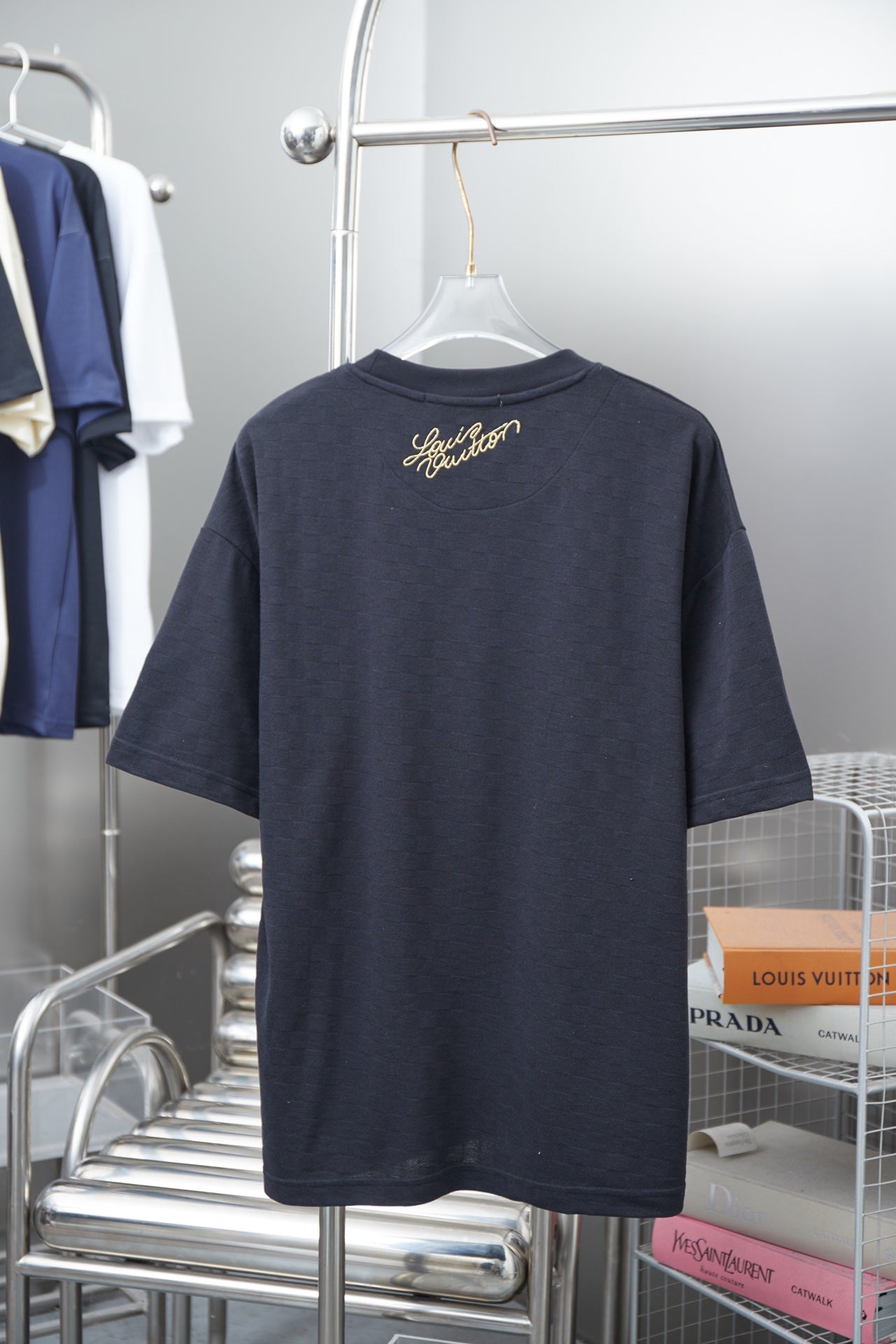 250513 New checkered jacquard crown embroidered T-shirt
