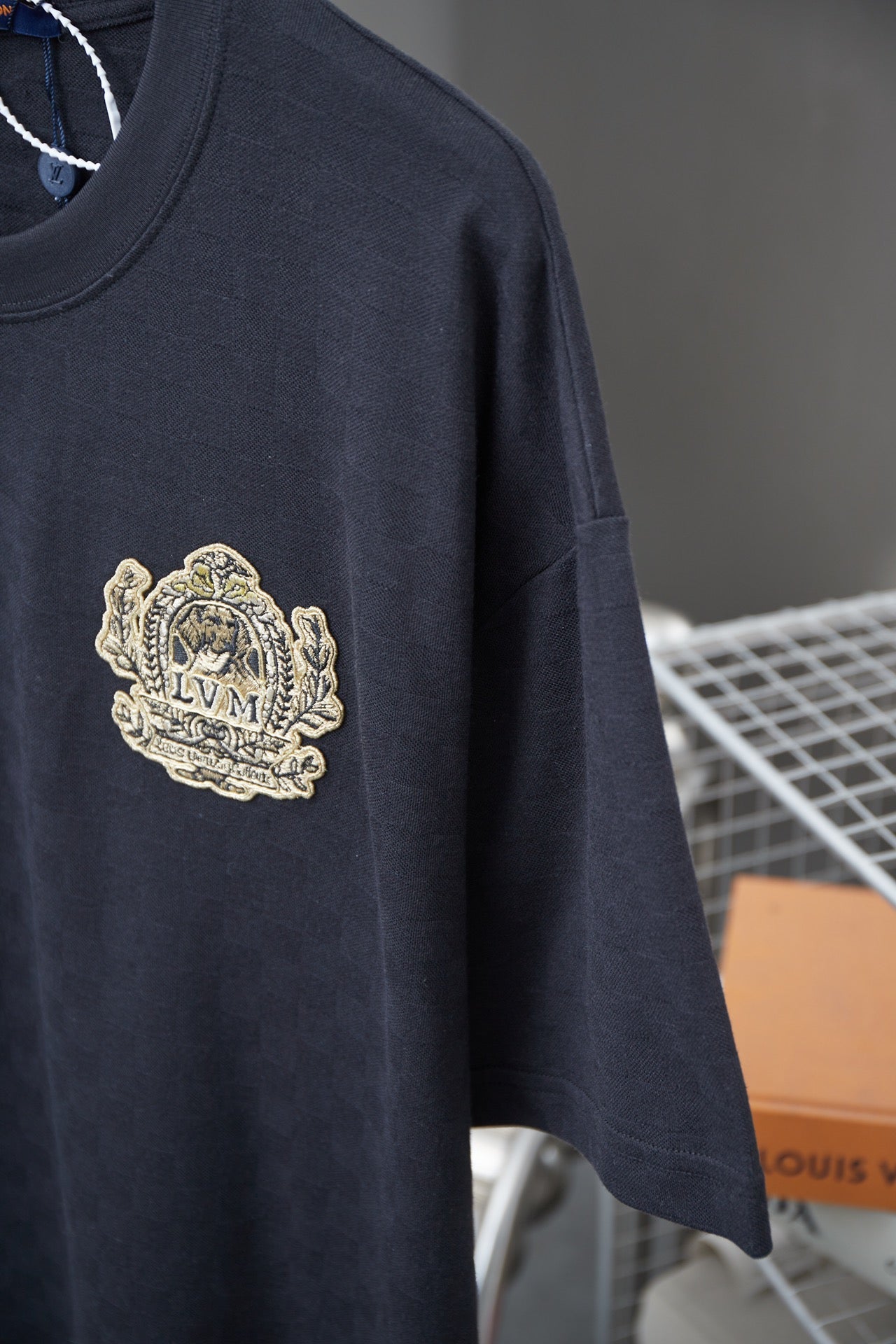 250513 New checkered jacquard crown embroidered T-shirt