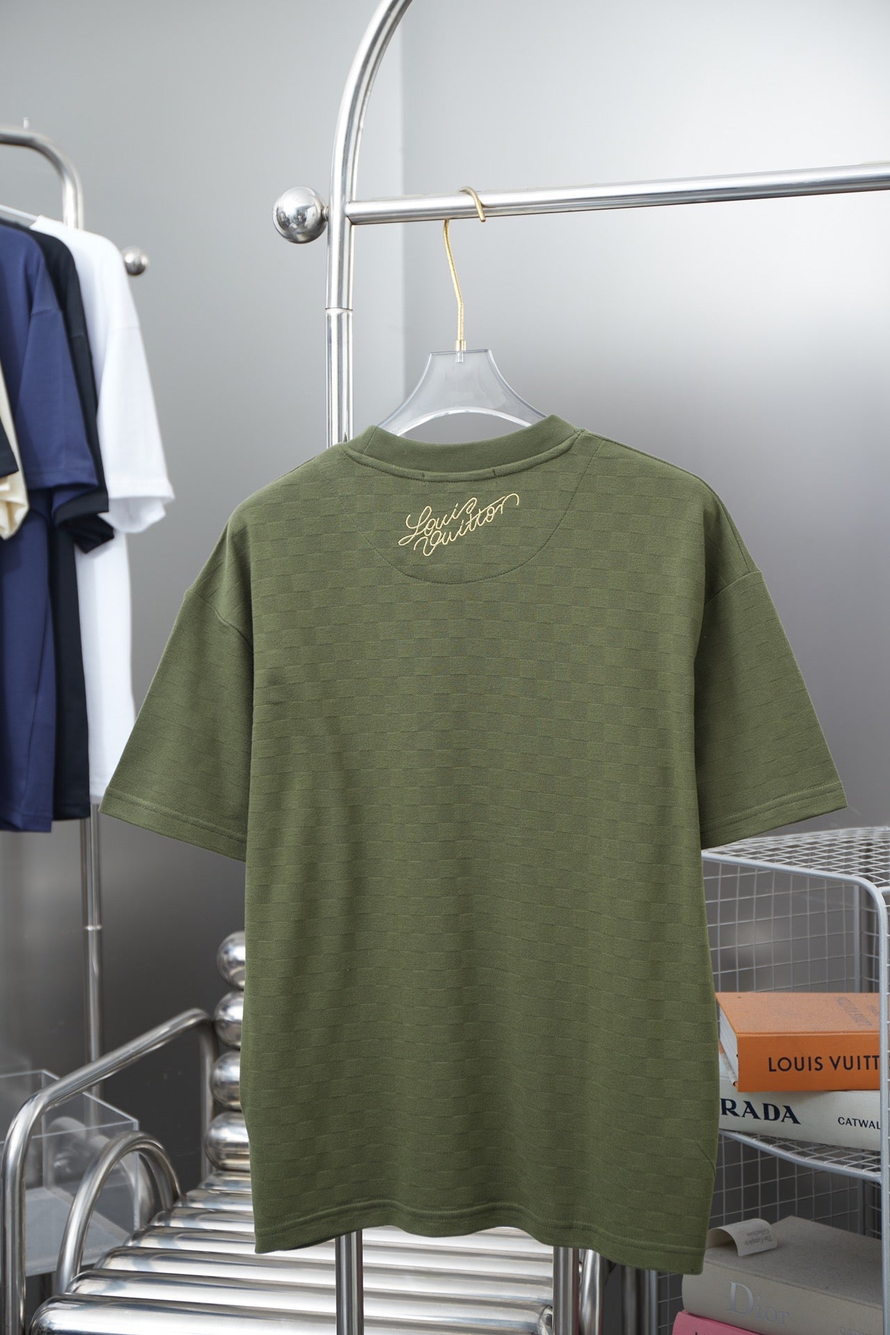 250513 New checkered jacquard crown embroidered T-shirt