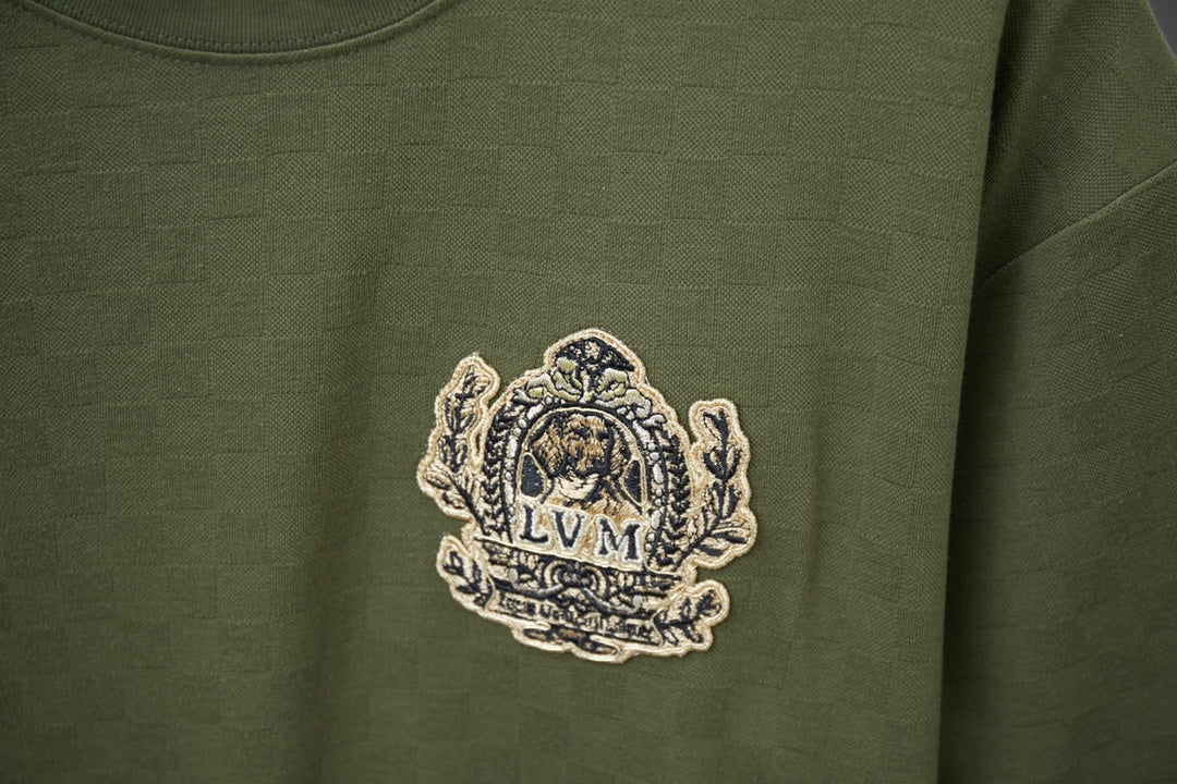250513 New checkered jacquard crown embroidered T-shirt