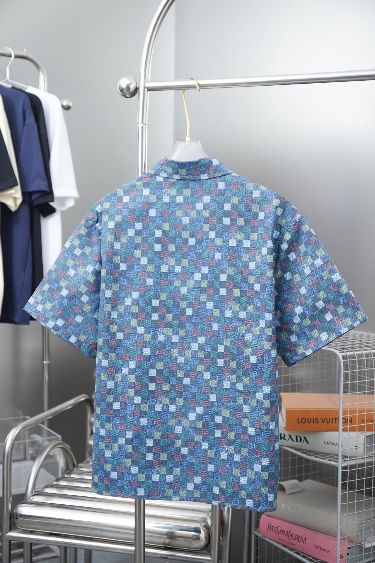 250520 New high-quality checkered Mosaic denim shirt