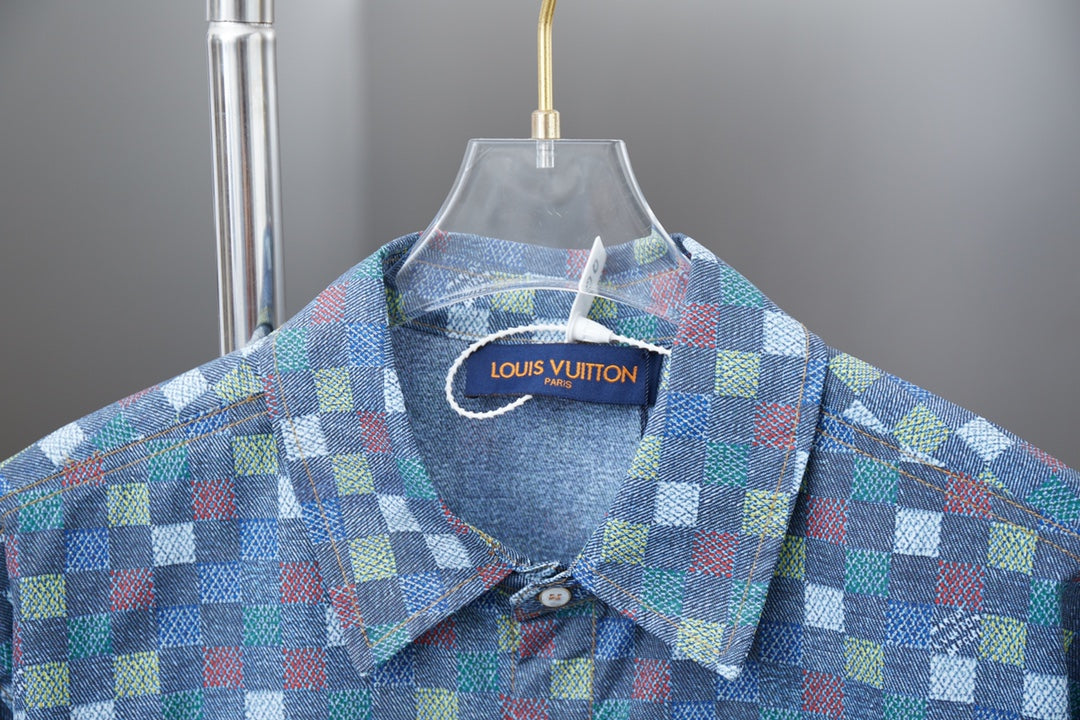 250520 New high-quality checkered Mosaic denim shirt