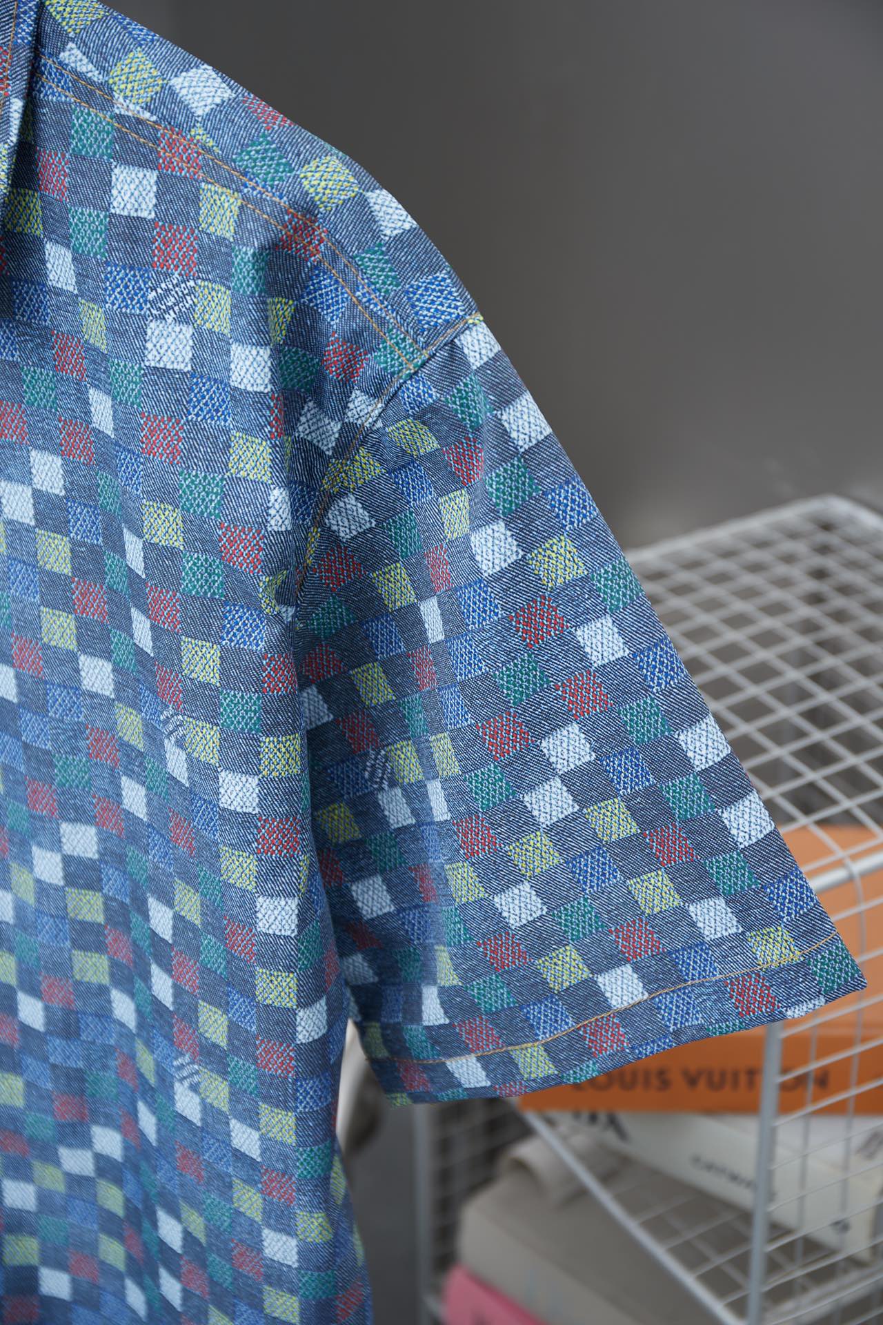 250520 New high-quality checkered Mosaic denim shirt