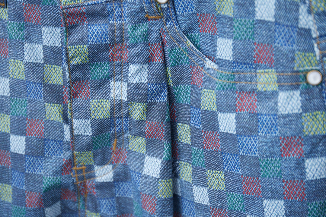 250520 New high-quality checkered Mosaic denim shorts