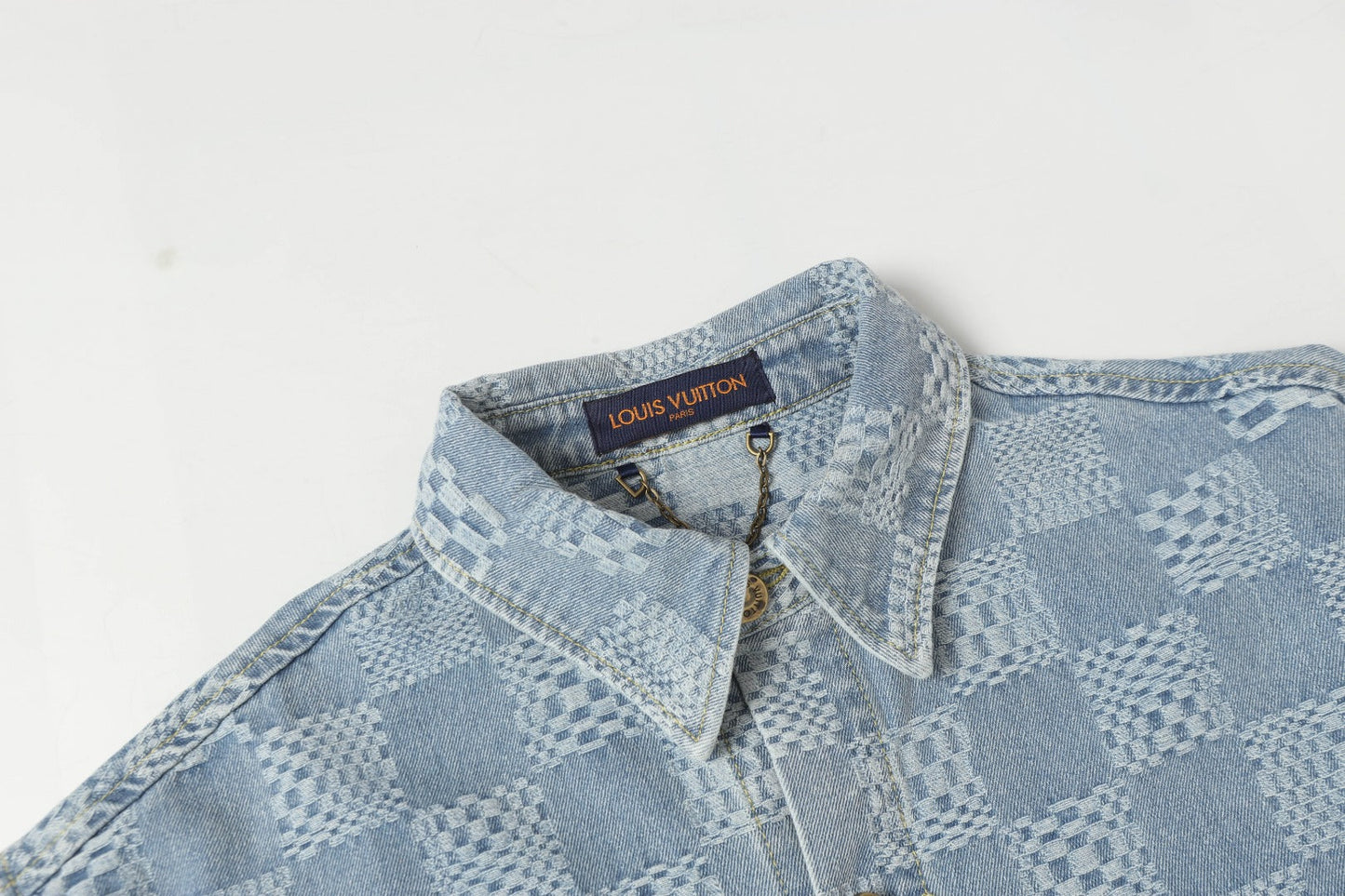 250520 New limited edition checkered patchwork washed blue denim set