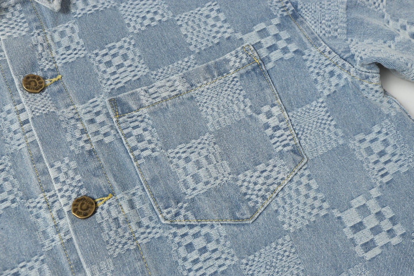 250520 New limited edition checkered patchwork washed blue denim set